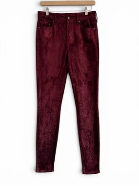 Fidelity Luna Vamp Burgundy Velvet Skinny Jeans Size 26 High Rise Stretch